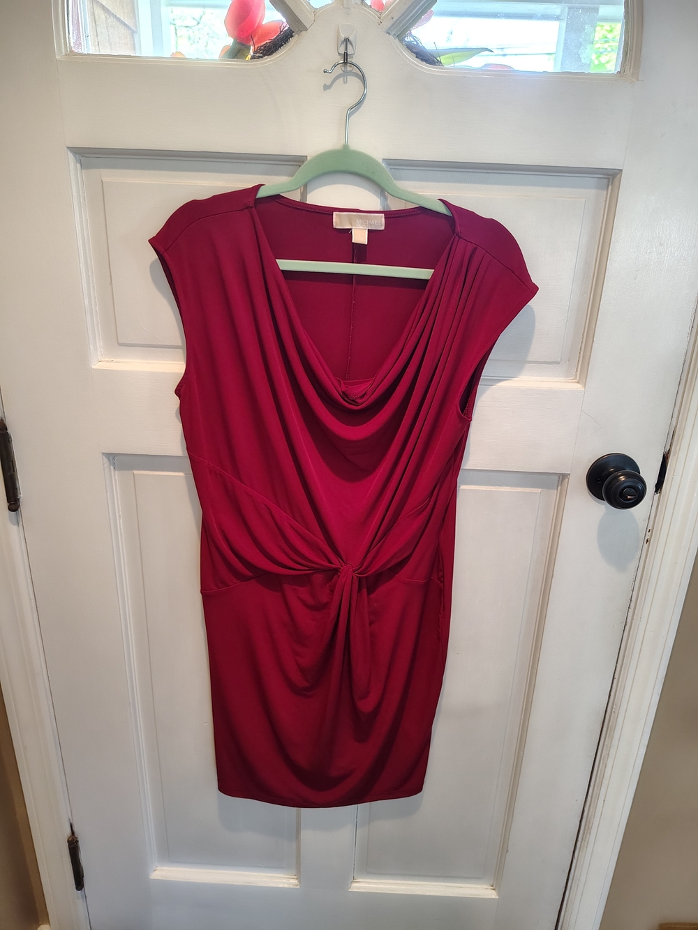 Michael Kors Draped Knot-Front Midi Dress in Berry